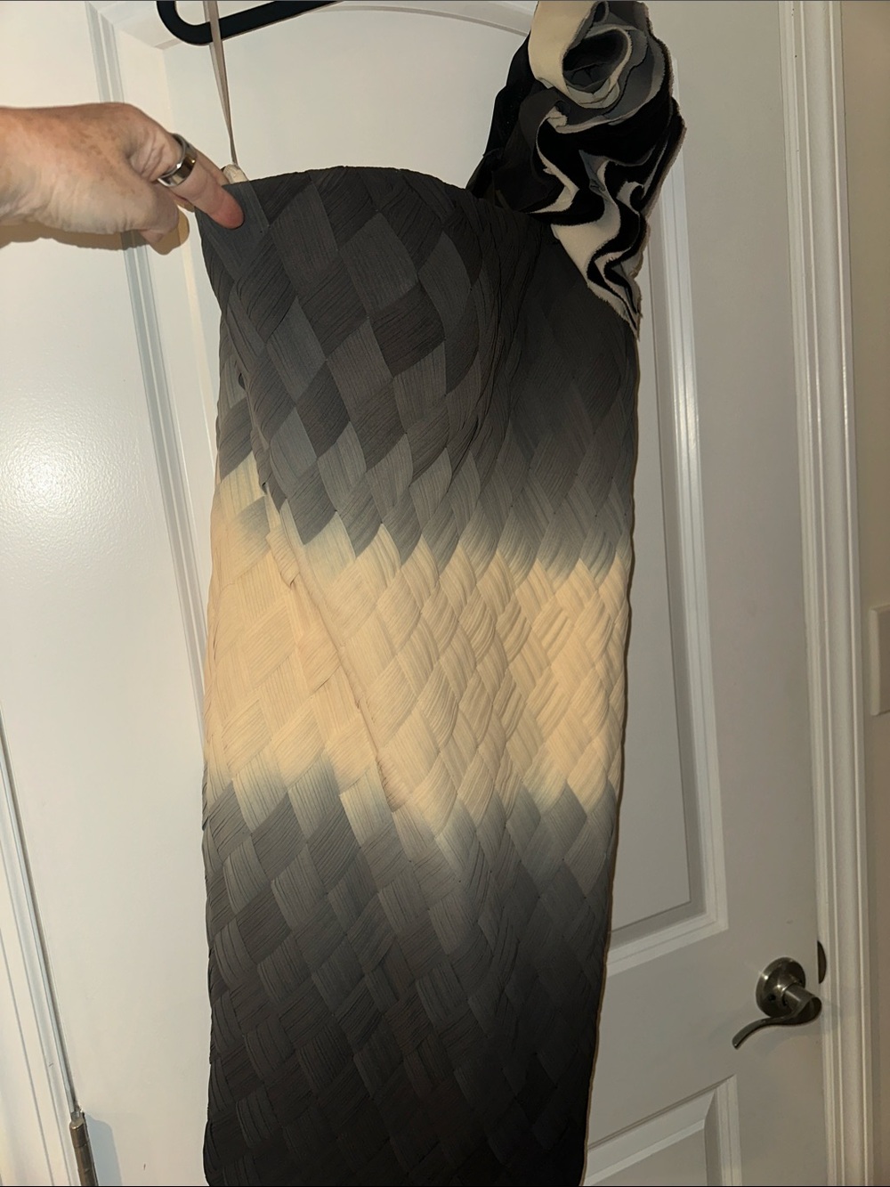 Mikael Aghal One-Shoulder Ombre Dress in Black and Cream